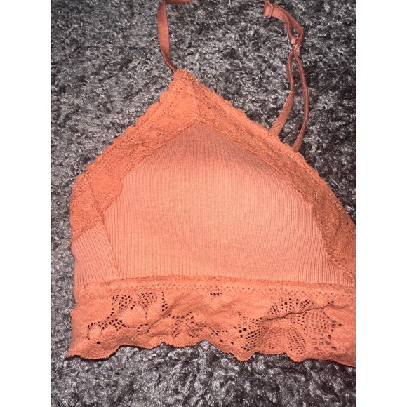 Aerie Lace Trim Bralette Ribbed Soft Padded Bra Adjustable Straps 32B - Picture 3 of 6